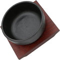Cast Iron Bibimbap Bowl Korean Stone Pot 15cm Set with Wooden Base Sturdy Cooking Rice Soup Bowl for Induction Stove Home Use