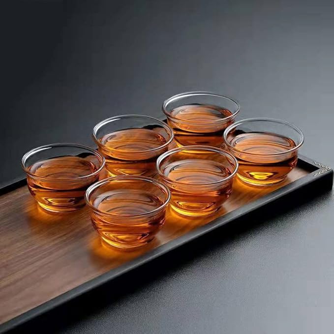 Chinese Tea Tasting Cup Set of 6, Small Glass Kung Fu Teacup, Mini Water Tumbler for Green, Oolong, Pu'er