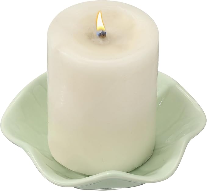 uxcell Candle Holder Plates, 4 Inch Ceramic Candle Tray Tealight Incense Holder Dish Candlestick for Tea Light Aromatherapy Wedding Rustic Vintage Home Decor, Lotus Leaf Light Green