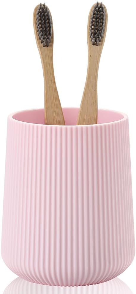 Pink Striped Toothbrush Holder for Electric Toothbrushes Bathroom Organizer Cup for Toothpaste Kids & Adults