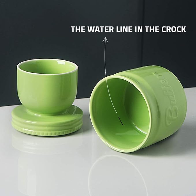 SWEEJAR Porcelain Butter Keeper Crock, French Butter Dish with Water Line, Ceramic Butter Container for soft butter (Green)