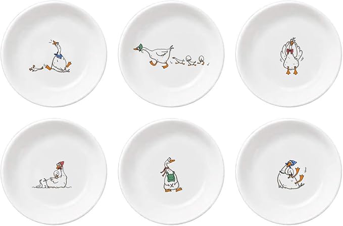 SOCOSY Super Cute Cartoon Animal Pattern Ceramic Sauce/Seasoning/Sushi Soy Dipping Bowl/Appetizer Plates/ Serving Dish Set (6)-Goose
