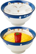 JapanBargain, Set of 2 Japanese Porcelain Bowls Serving Soup Rice Noodle Udon and Salad, Maneki Neko Smiling Cat Pattern, 18 fl.oz, 6-inch, Blue Color, Made in Japan