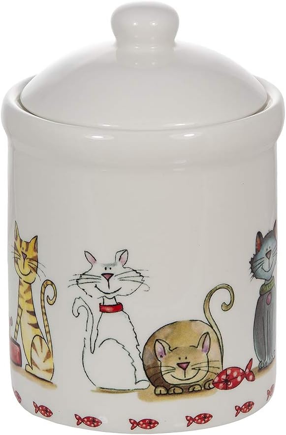 SPOTTED DOG GIFT COMPANY Ceramic Jar with Lid for Countertop, Cute Cat Treat Container, Decorative Kitchen Storage Jar for Tea Coffee Sugar, Gifts for People Who Love Cats 35oz