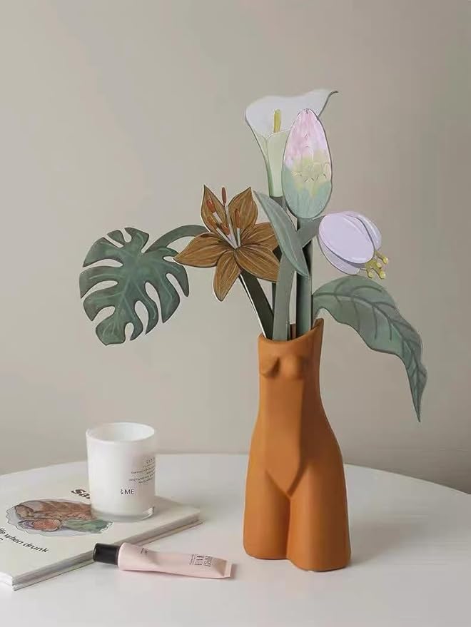 Modern Ceramic Decorative vase Human Body Shape Creative vase Jingdezhen Famous kiln Stucco Clay vase Suitable for Home Decoration Dining Table Living Room Shelf Decoration (Brown)