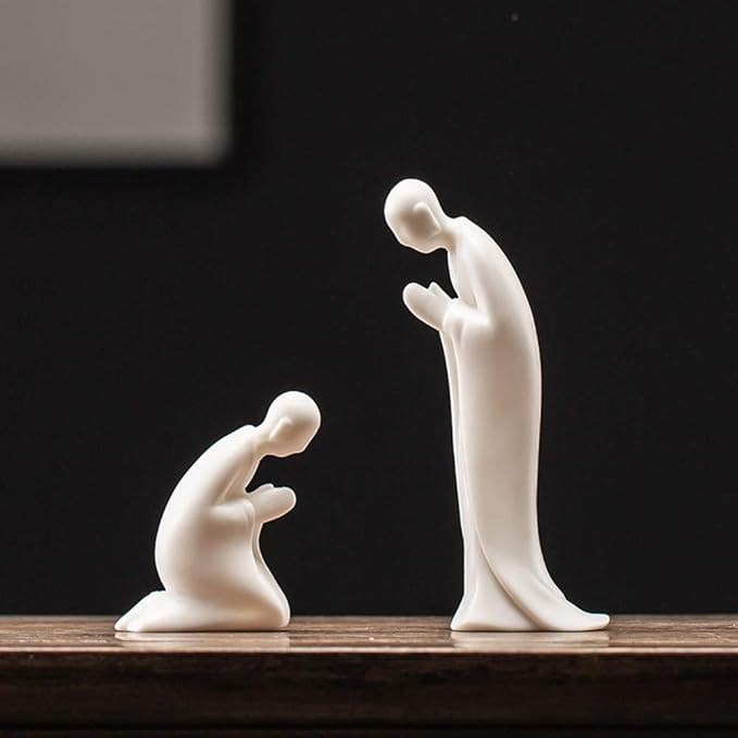 KJYHXX White Porcelain Zen Buddha Statues Creative Monk Figurine Ceramics Crafts Decorative Ornament Home Decoration Accessories(knelling)