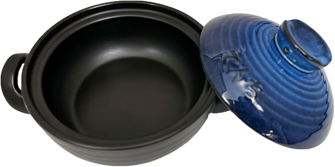 Ceramic/Clay Cooking Pot, Japanese Donabe, Chinese Casserole/Earthen Pot Cookware Stew Pot Stockpot with Lid Small Steam, Blue, 2.6QT
