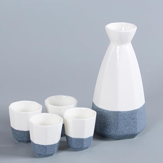 Traditional Sake Cup,Ceramic Wine Glasses,1 Set/5pcs Flagon Wine Glass Set Water Bottle Set Korean Gifts Wedding Champagne Glasses Ceramics Ceramic Drinkware (Blue 15.5X7.5X4.5CM)