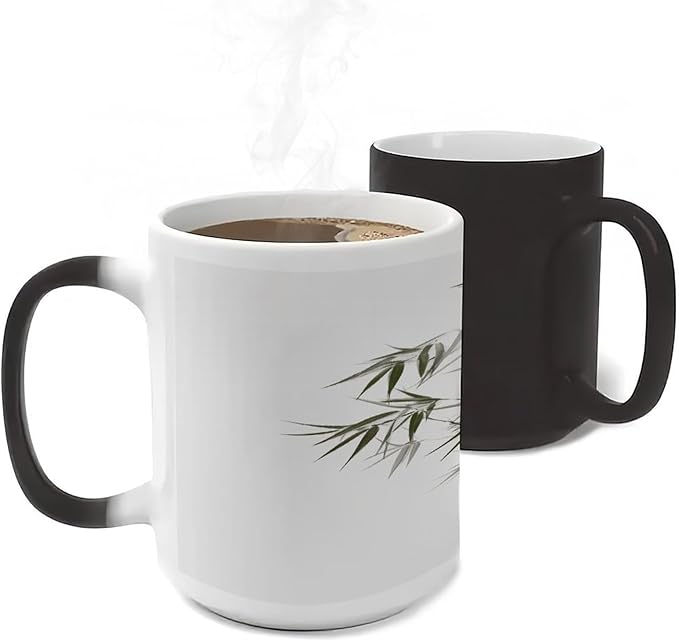 Asian Bamboo Mugs Cold Heat Color Changing Cup Funny Magic Mug Novelty Coffee Mugs Fashion Discoloration Mug Tea Cups for Daily Use Festival Gift Ceramic Cup 11oz