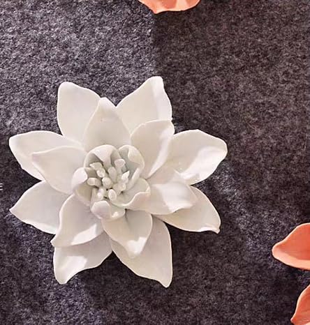 Ceramic Flower Wall Art, Artificial 3D Flower Wall Art, Handmade 3D Wall Art Hanging Sculpture, Porcelain Flower Wall Decoration for Home Office Decor (White,Magnolia,3.54")