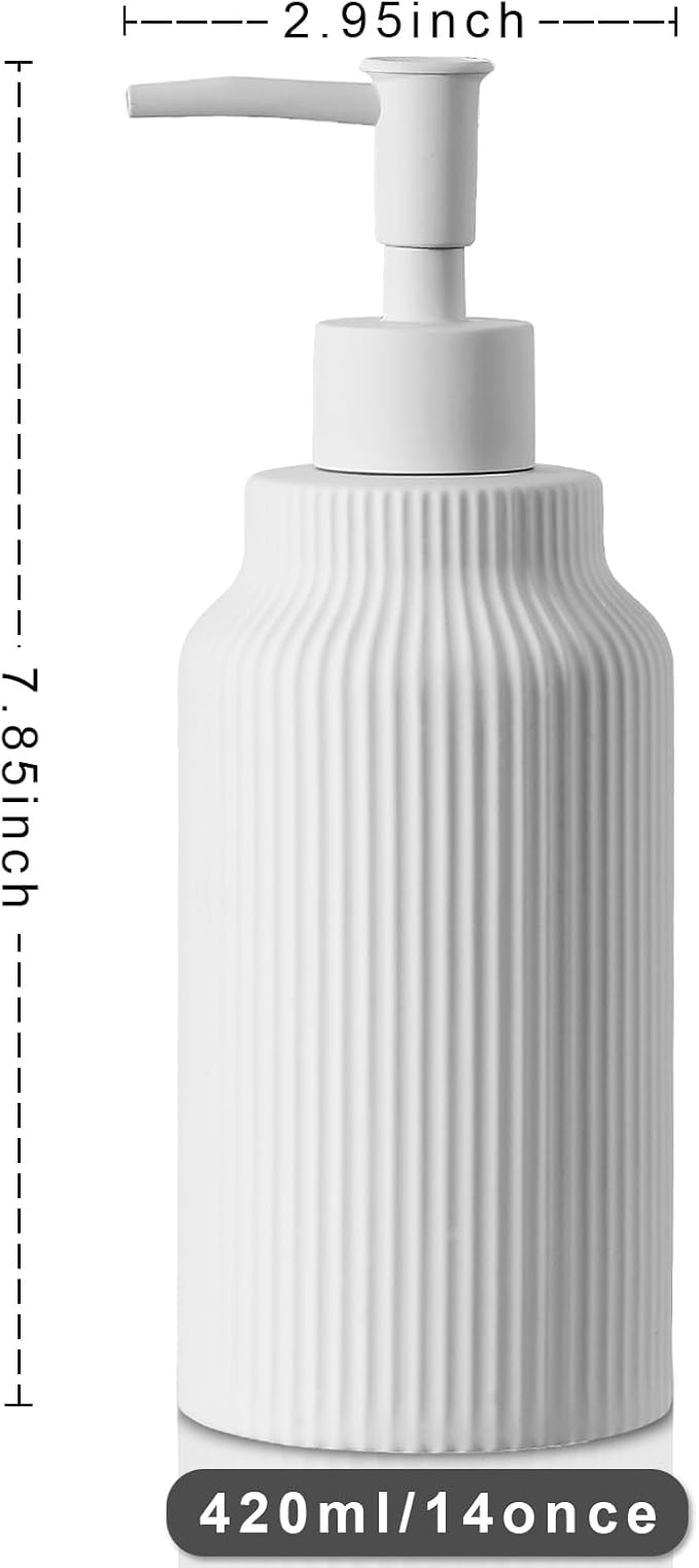 Modern Ceramic Soap Dispenser for Bathroom，14oz Ceramic Soft Touch Hand Lotion Dispenser with Pump，Liquid soap Dispenser for Kitchen Rubber Paint (White)