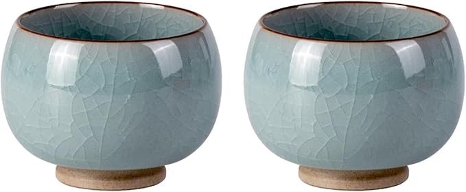 Tea Cup Set of 2 Porcelain Small Tea Cups 3.8oz Handmade Japanese Tea Cup Set, Asian Ceramic Teacups for Home, Party, Office, Chinese Kungfu Tea Set for Hot/Cold Drink (Meditation-Ice Crackle Glaze)