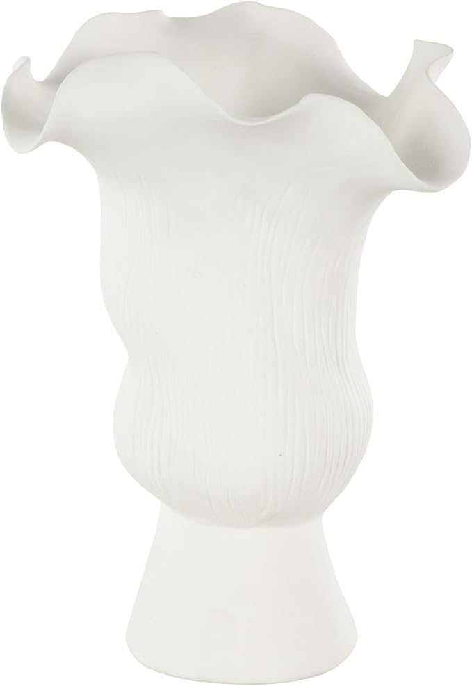 Deco 79 Ceramic Abstract Decorative Vase Floral Inspired Centerpiece Vase with Linear Grooves, Flower Vase for Home Decoration 8" x 7" x 11", White