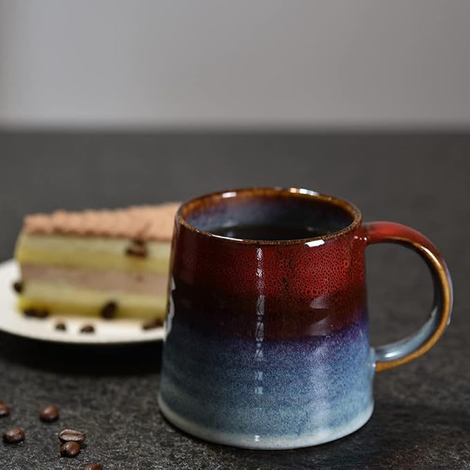 Large Ceramic Coffee Mug, Pottery Mug,Tea Cup for Office and Home,Handmade Pottery Coffee Mugs,16.5 Oz,Dishwasher and Microwave Safe,kiln altered glaze craft (Red)