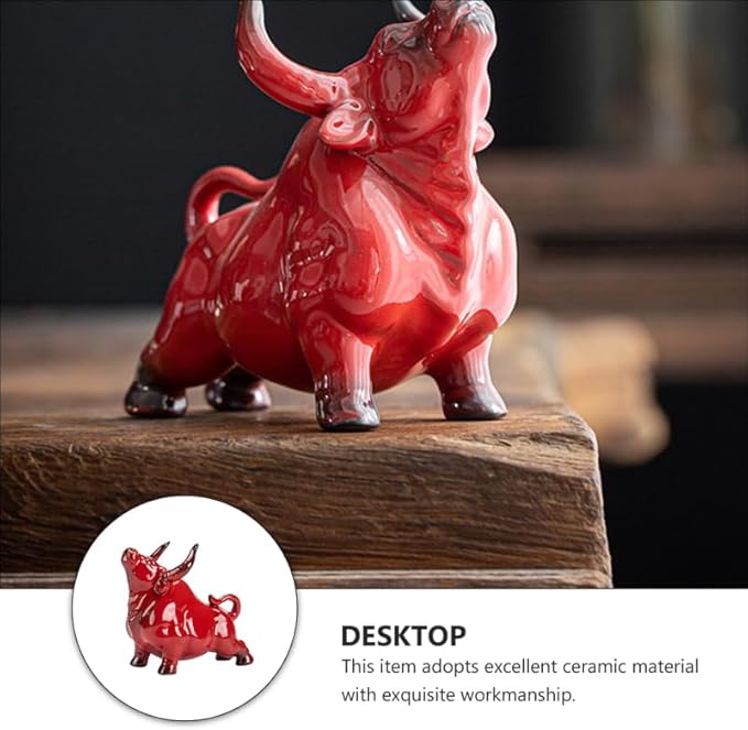 VOSAREA Household Decor Chinese Zodiac Ox Figurine Bull Statue Ceramic Feng Shui Sculpture Desktop Decor for Wealth Prosperity Home Decor