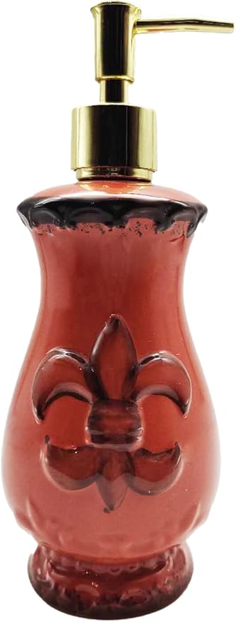 ACK Ceramic Hand Painted Refillable Tuscany Fleur De Lis Refillable Soap Dispenser, Lotion Jar, Kitchen Décor, Bathroom Décor