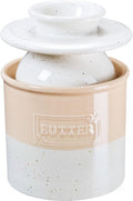 NUTRIUPS Ceramic Butter Crock, Butter Dish with Lid for Countertop with Water Line, French Retro Butter Crock for Spreadable Butter (Warm Sand White)