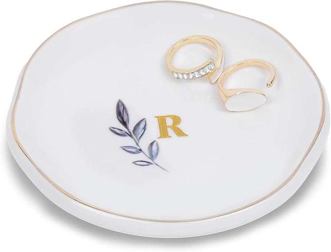 Personalized Ceramic Ring Dish, Initial Jewelry Tray for Rings, Earrings, Necklaces & Bracelets, Gift for Engagements, Birthdays, Holidays, Mom, Sister, Bridesmaid, Bride-to-Be, 4" Ring Plate