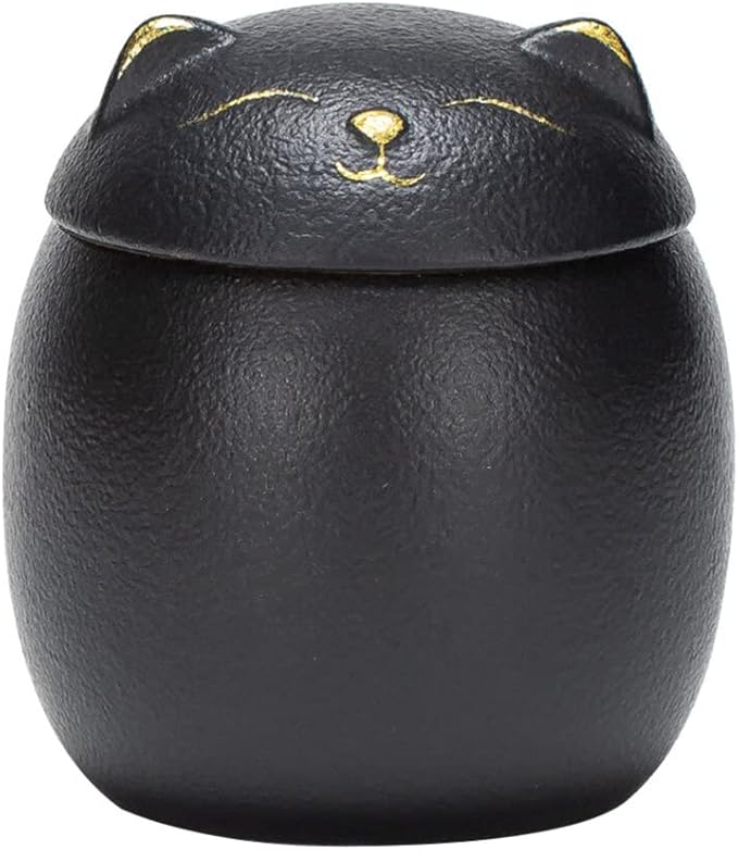 Angoily Ceramic Jar 160ml Food Storage Container Japanese Lucky Cat Maneki Canister Tea Jar With Lid for Coffee Candy Chocolate Sugar Spices Black Bulk Candy