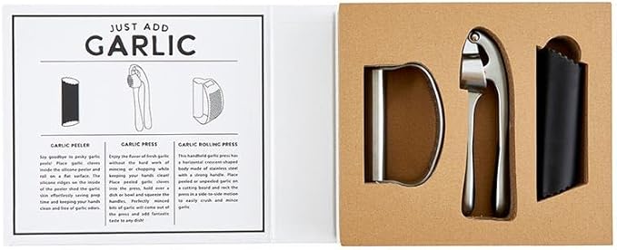 Santa Barbara Design Studio Gift Set Kitchen Essentials Tool Kit Black and White Cardboard Book Gifts, 3-Pieces, Love Garlic