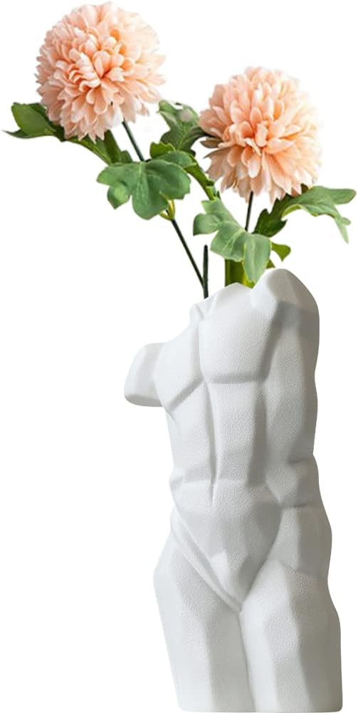 WAYUTO Male Body Ceramic Vase - Unique Man Shaped Desktop Flower Holder - Modern Art Sculpture Decor for Home - White