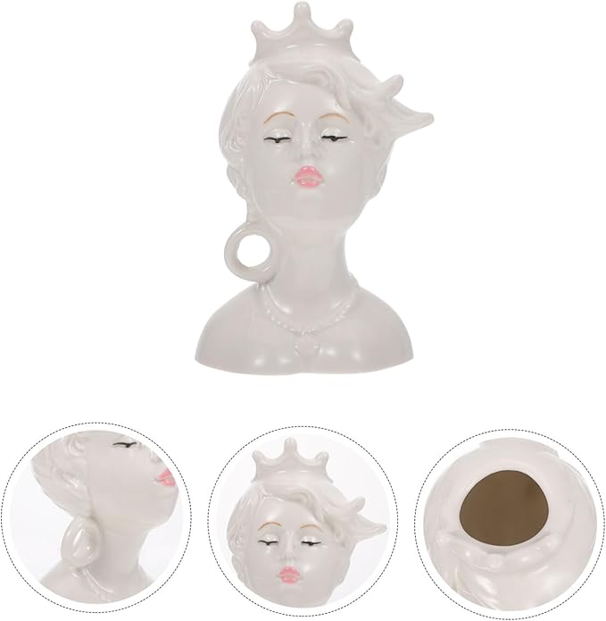 Creative Ceramic Human Face Vase Artistic Modern Minimalist Flower Pot for Indoor Home Decor and Flower Arrangements Unique Sculptural Face Modeling Adornment