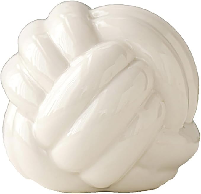 Hotfiary Small Ceramic Knot Statues Gold Home Decor, Modern Style Figurine Decorative Ball Ornaments, Sculpture Aesthetic Decor for Living Room, Bedroom, Apartment, Bookshelf, Office, Cabinets, White