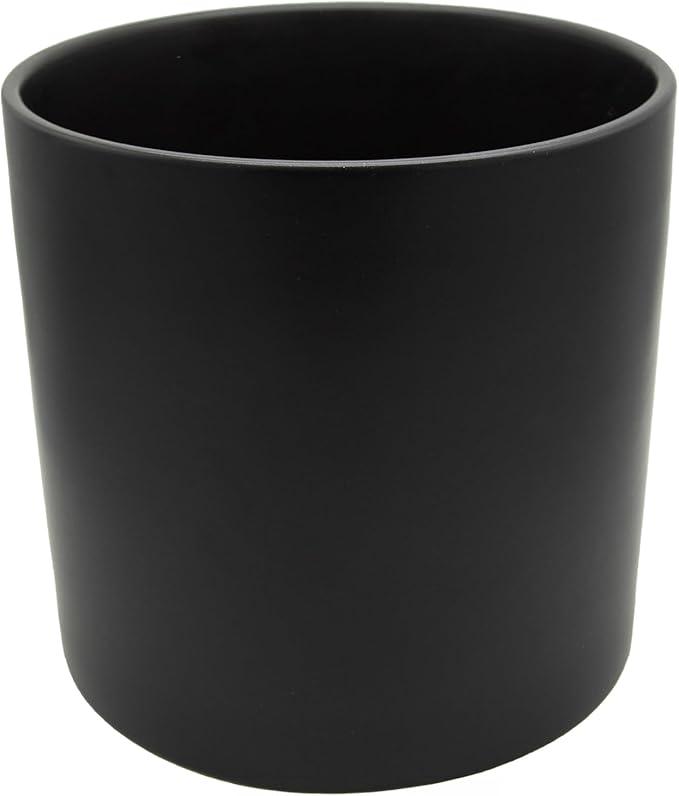 WGVI Black Ceramic Cylinder Vase Width 7" Height 6.75", Flower Arrangements, Candle Holder, Terrarium Planter Pot, Storage Container Organizer, Pen Brush Holder, 1 Piece