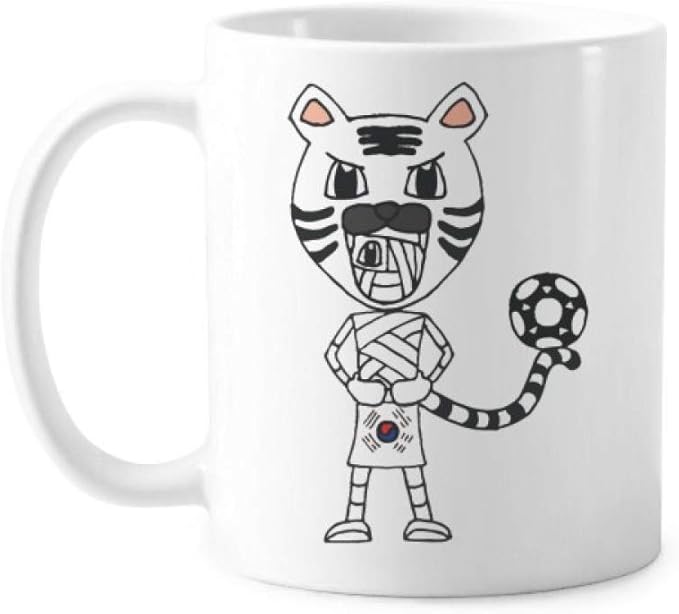 Korean White Tiger Mummy Football Mug Pottery Ceramic Coffee Porcelain Cup Tableware