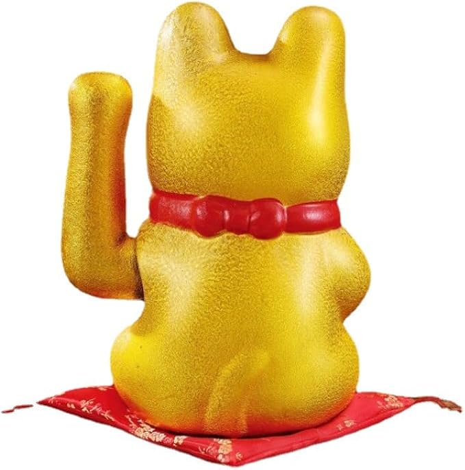 Lucky Cat,Beckoning Ceramic Maneki Neko Lucky Fengshui Cat,Japanese Lucky Cat with Waving Arm Gold Battery Operated(7 inches)