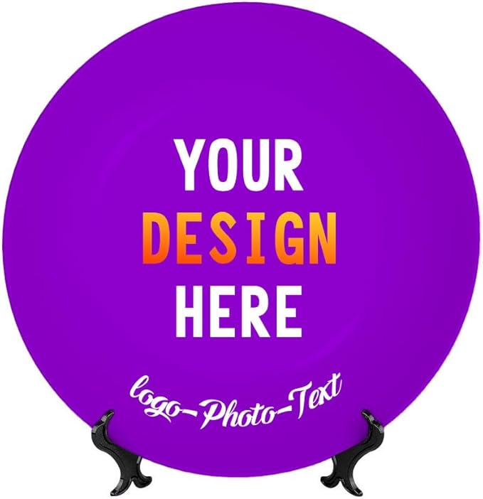 Custom Photo Ceramic Decorative Plate, Wobble-Plate Dishes with Display Stand, Handmade Ceramic Ornament, for Wall Hanging Living Room Bathroom Decor Gift, DarkViolet-10 In