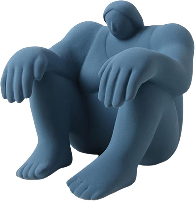 Abstract Art Character Statue Figurine Handmade Ceramic Sculpture Ornaments for Bookshelf Wine Cabinet Crafts Decoration (Blue)