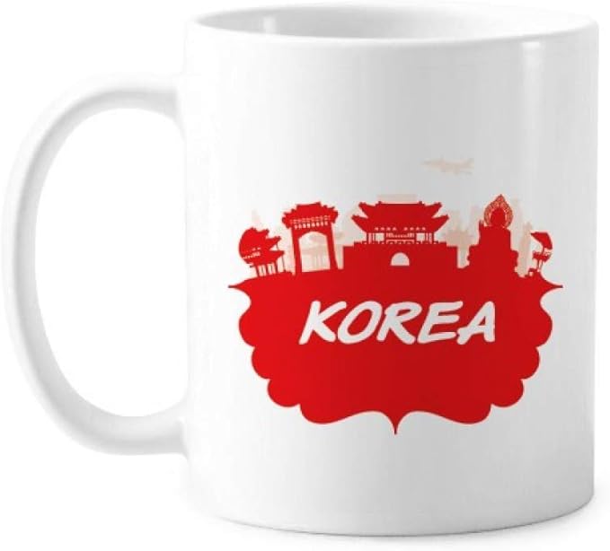 Red Outline Landmark Korea Mug Pottery Ceramic Coffee Porcelain Cup Tableware
