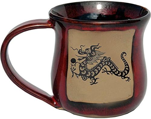 ALWAYS AZUL POTTERY Asian Dragon Mug in Real Red Glaze- Handmade Ceramic Coffee Mug - Stylish and Unique Handcrafted Artistic Drinkware - Polished Clay Cups, Great for Coffee, Tea, & Art Lovers