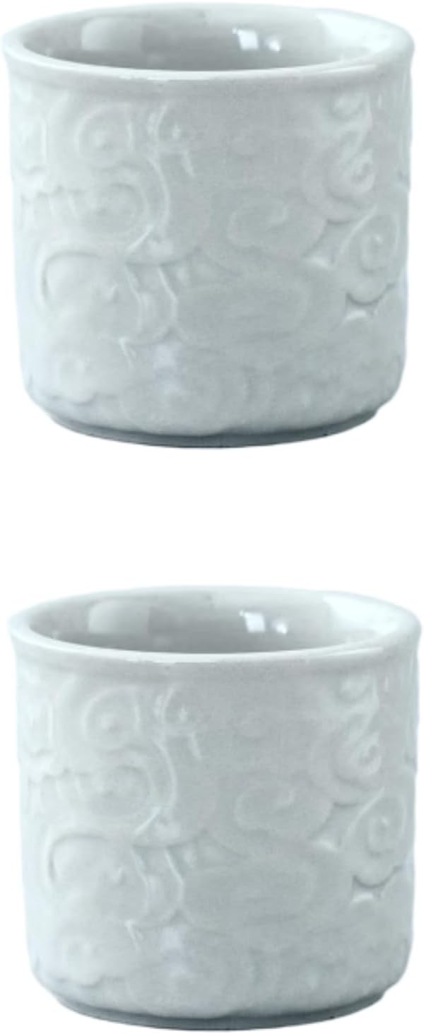 Ceramic Espresso Cups Set of 2-3oz Demitasse Cups for Coffee & Tea, No Handles, Durable & Dishwasher Safe (Grey white, Small)