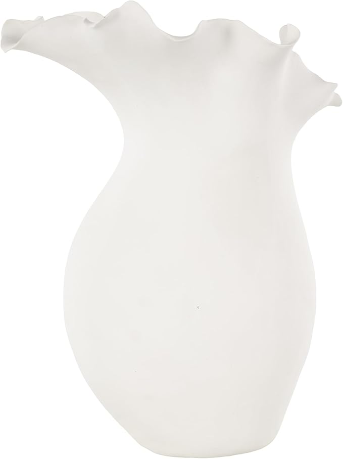 Deco 79 Ceramic Abstract Decorative Vase Floral Inspired Centerpiece Vase with Wavy Edge, Flower Vase for Home Decoration 9" x 9" x 15", White