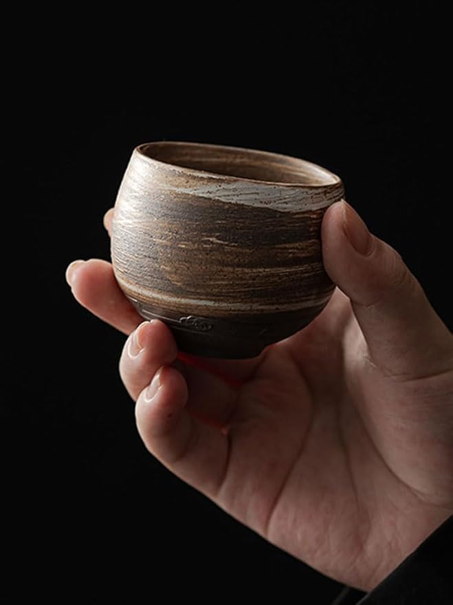 Japanese Tea Cups, Handmade Stone Pottery Tea Cup Wabi Aesthetics Ceramic Matcha Mug Yunomi for Coffee and Tea D 1 Pc