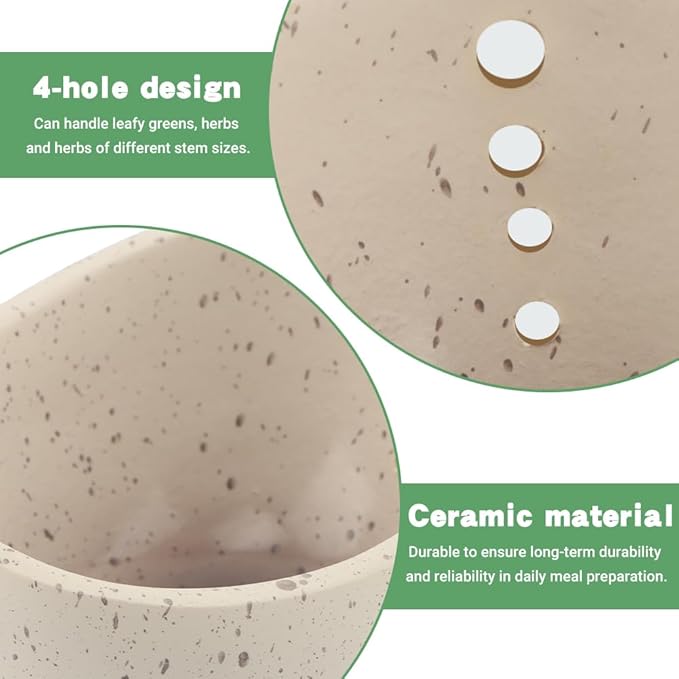 Pottery Herb Stripper Bowl, Handmade Ceramic Herb Peeling Cup with Different Hole Sizes for Separating Leaves and Stems(Color:White)