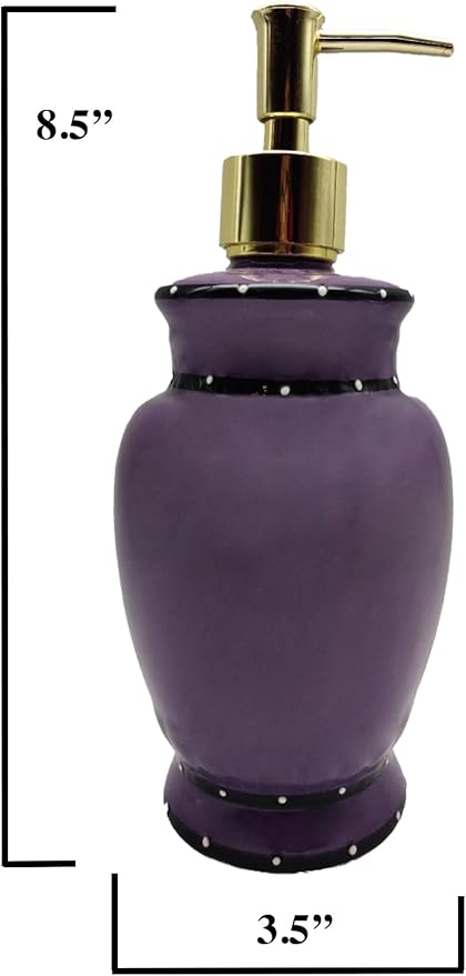ACK Ceramic Hand Painted Tuscany Purple Ruffle Refillable Soap/Lotion Dispenser, Lotion Jar, Kitchen Décor, Bathroom Décor