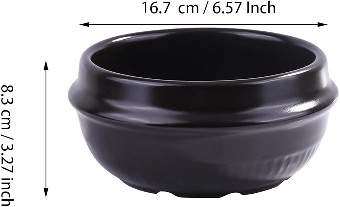 Ceramic Stone Bowl, 6.57 Inch Black Porcelain Dolsot Bowl, Korean Style Bibimbap Bowl for Rice, Soup & Stew, Microwave and Dishwasher Friendly, Heat-Resistant Serving Bowl