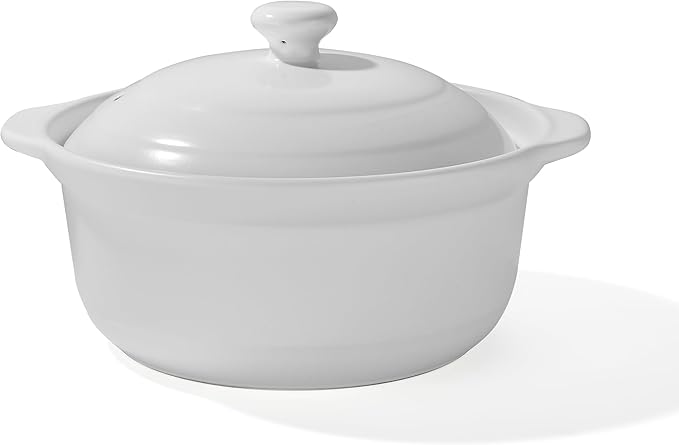 Korean Dolsot Pot Set, Bowl with Lid, for Cooking Bibimbap, Kimchi, Hot Pot, Soups and Stews, Oven and Dishwasher Safe, 1.9 Quart, White