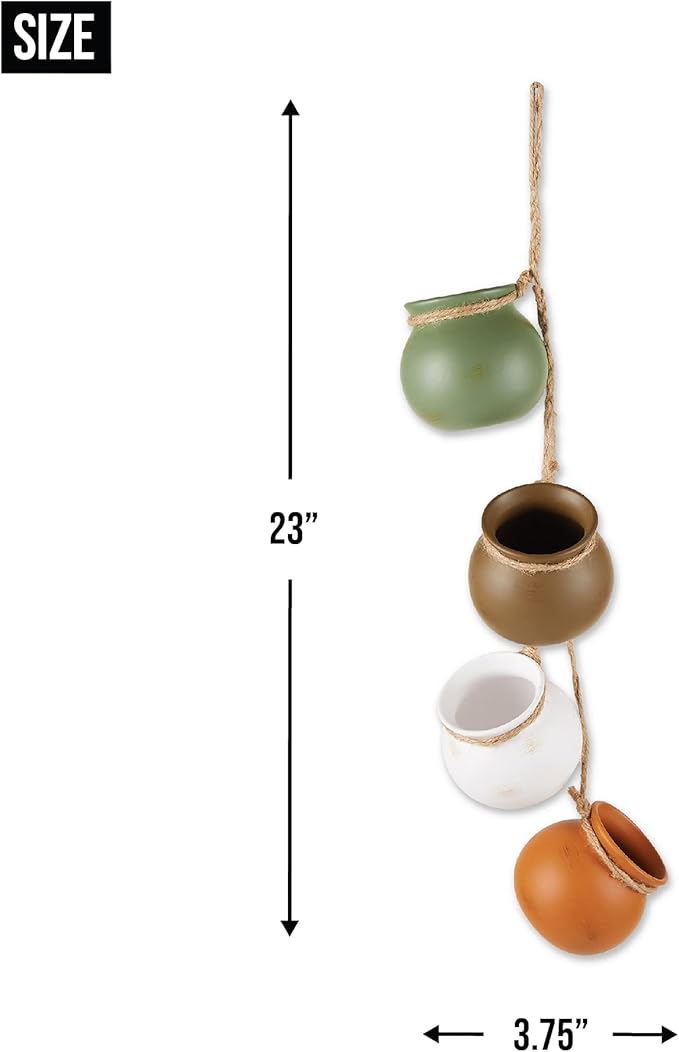 Zingz & Thingz Color Terracotta Planter Collection 4-Piece Dangling Hanging Mini Pots, 3.75x3.75x23, Neutral
