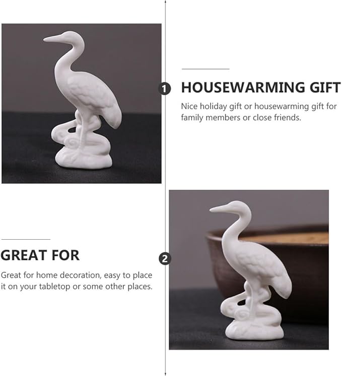 Stylish Ceramic Crane Figurine White Porcelain Decorative Crane Ornament for Household Display Asian-Style Home Décor Accent Collectible Sculpture