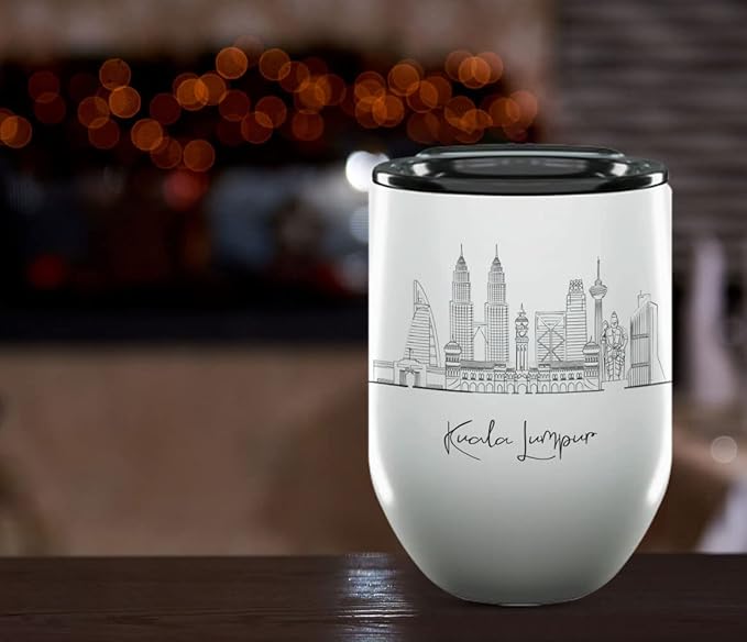 Kuala Lumpur Skyline Wine Tumbler, Asia Skyline 12oz Wine Tumbler, Custom Wine Tumblers Gift For Birthday, Spill Resistant Tumblers for Women, Personalized Wine Tumbler