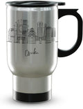 Osaka Skyline Steel Mug, Asia Skyline 14oz Travel Mug with Handle & Lid Custom Travel Tumblers, Gift For Birthday, Spill Resistant Tumblers for Women, Personalized Tumbler
