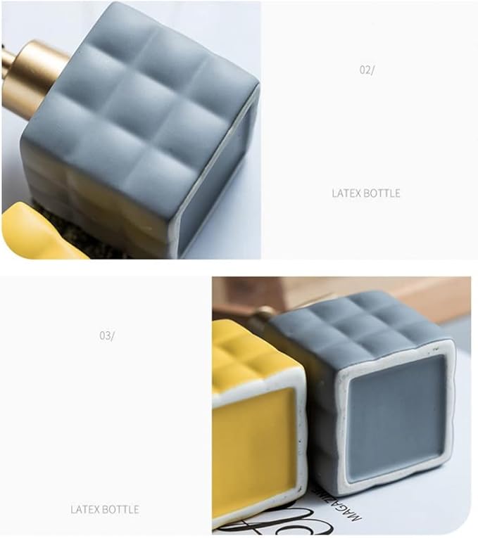 Hand Soap Dispenser Dish Cube Soap Dispenser Countertop 7.44 FL OZ. /220 ML Hand Lotion Pump Bottle Ceramic Lotion Container Liquid Hand Soap Jar Shower Dispenser Kitchen Bathroom Décor (Yellow)