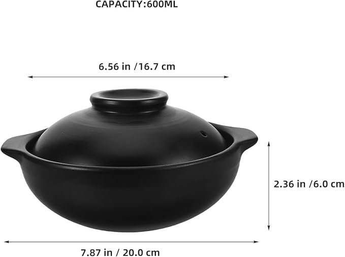 Clay Pot for Cooking with Lid: Terracotta Casserole - Heat-resistant Casserole Dish - Korean Stone Pot Cookware for Soup Meat Rice - 600ML