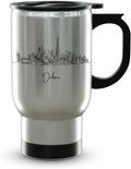 Dubai Skyline Steel Mug, Asia Skyline 14oz Travel Mug with Handle & Lid Custom Travel Tumblers, Gift For Birthday, Spill Resistant Tumblers for Women, Personalized Tumbler
