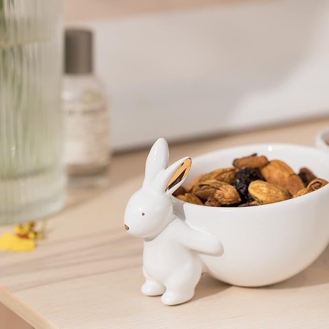 Newman House Studio Decorative Bunny Candy Dish Bowl - Home Decor Ceramic Candy Dish/Nut Dish Three Bowls Snack Bowls Easter Tabletop Decoration Home Décor 13.75 * 4 * 3 Inch