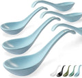 Artena 6.75 inch Solid Asian Soup Spoon Set of 6,Ultra-fine Porcelain Japanese Soup Spoon, Ramen Spoons for Pho Noodles Miso, Chinese Soup Spoons for Dumpling Wonton Cereal, Deep Oval Hook Design-Blue